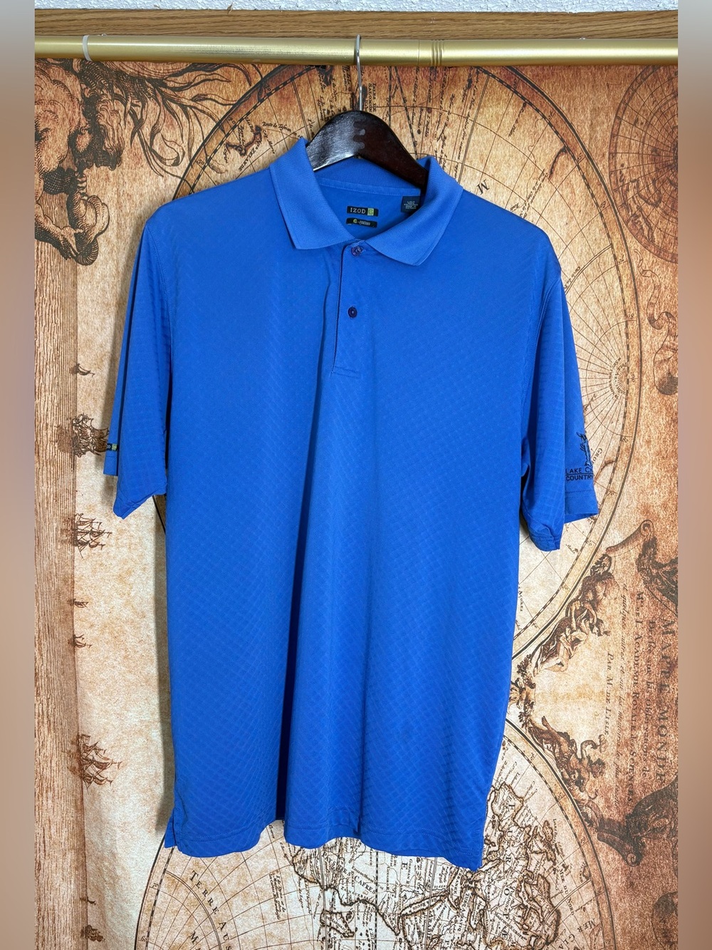 Mens Large IZOD Golf Polo Shirt Cool FX Grid Lake Charles Country Club Crawfish